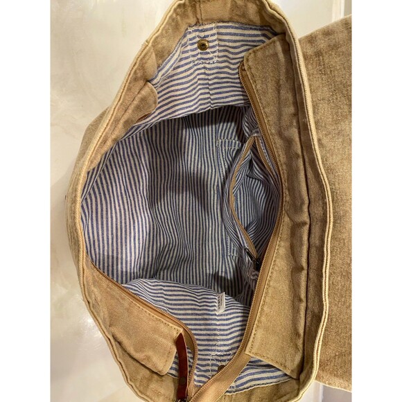 Boho Canvas & Leather Fleur De Lis Messenger Vintage Chic Look Crossbody Bag - Picture 5 of 11